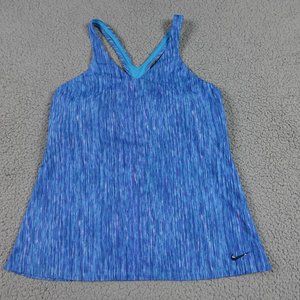 NIKE Blue Pattern Tank Top Womens Large Razor Back Built In Bra Run Golf Tennis
